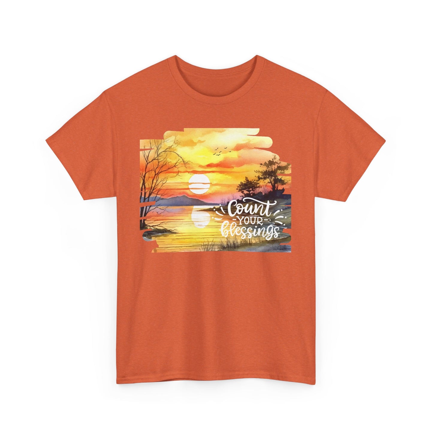 Count Your Blessings Unisex Heavy Cotton Tee - Inspirational Sunset Design