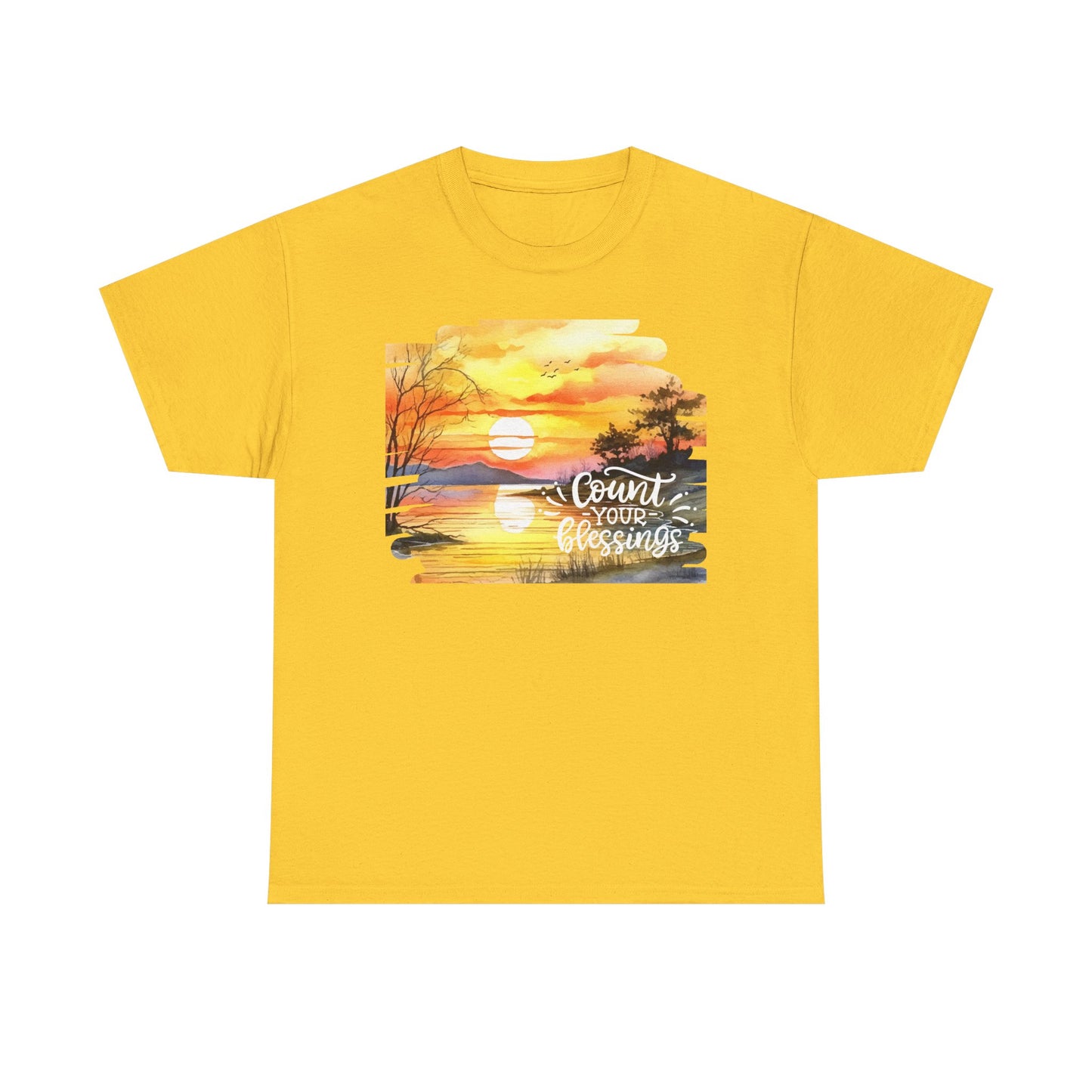 Count Your Blessings Unisex Heavy Cotton Tee - Inspirational Sunset Design