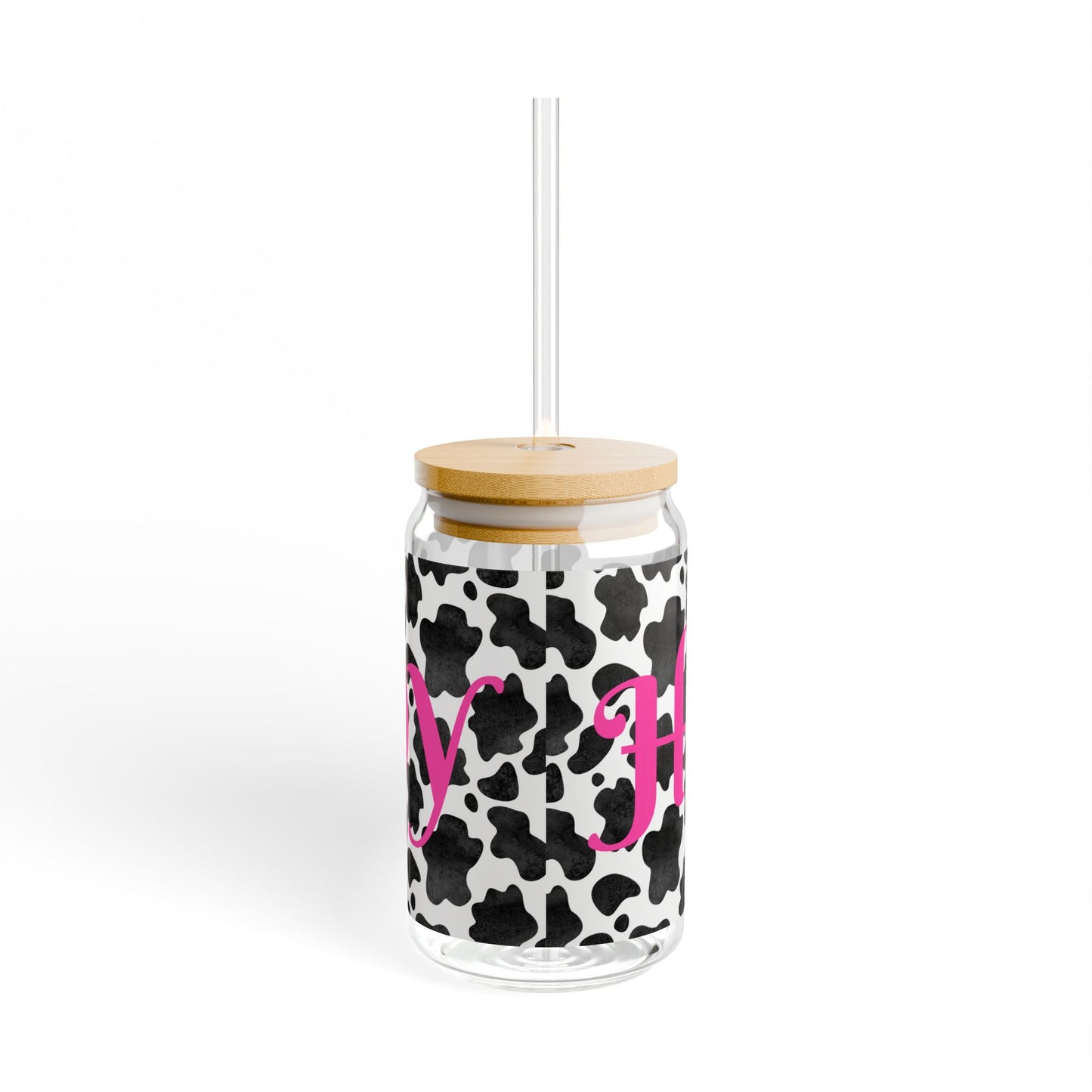 Cute Cow Print Sipper Glass with Straw - 16oz