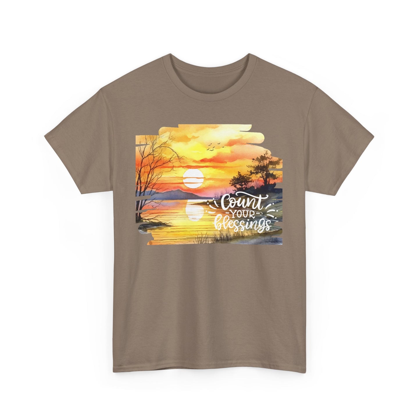 Count Your Blessings Unisex Heavy Cotton Tee - Inspirational Sunset Design