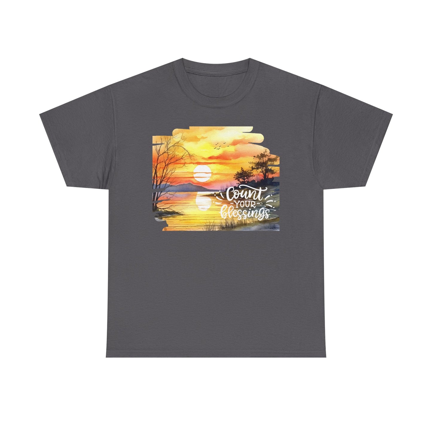 Count Your Blessings Unisex Heavy Cotton Tee - Inspirational Sunset Design