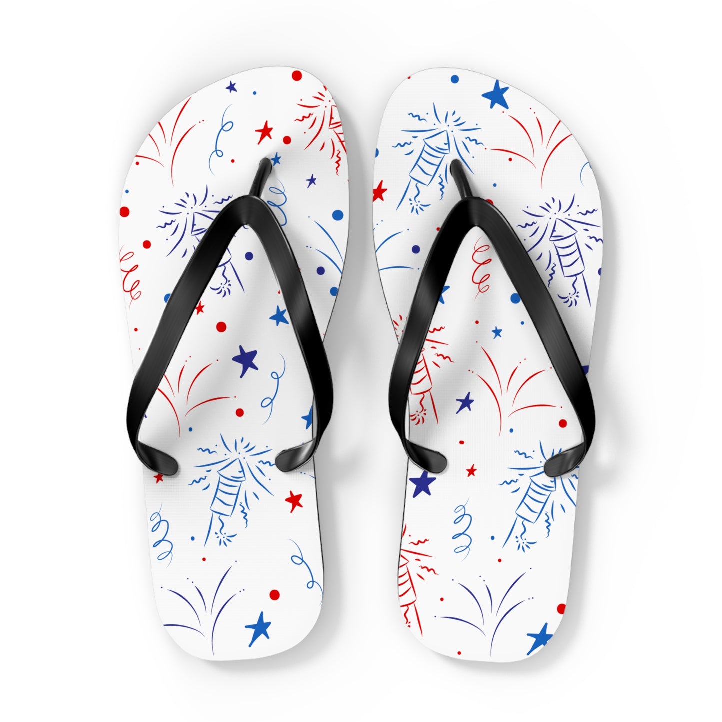 Patriotic Flip Flops with Fireworks Design - Perfect for Summer Celebrations