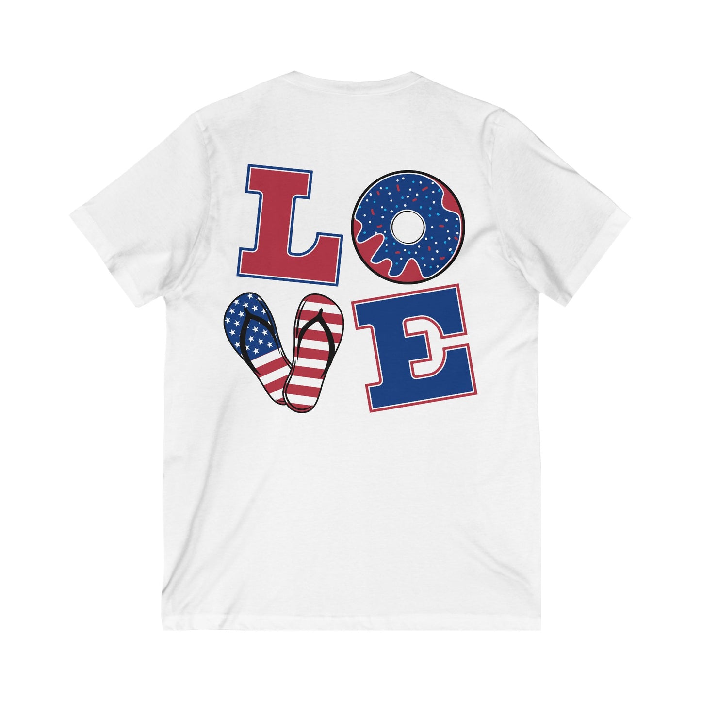 Patriotic Love Tee - Unisex V-Neck with Ice Cream and Donut Design
