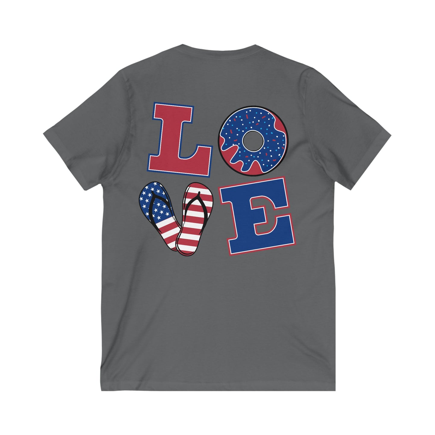Patriotic Love Tee - Unisex V-Neck with Ice Cream and Donut Design