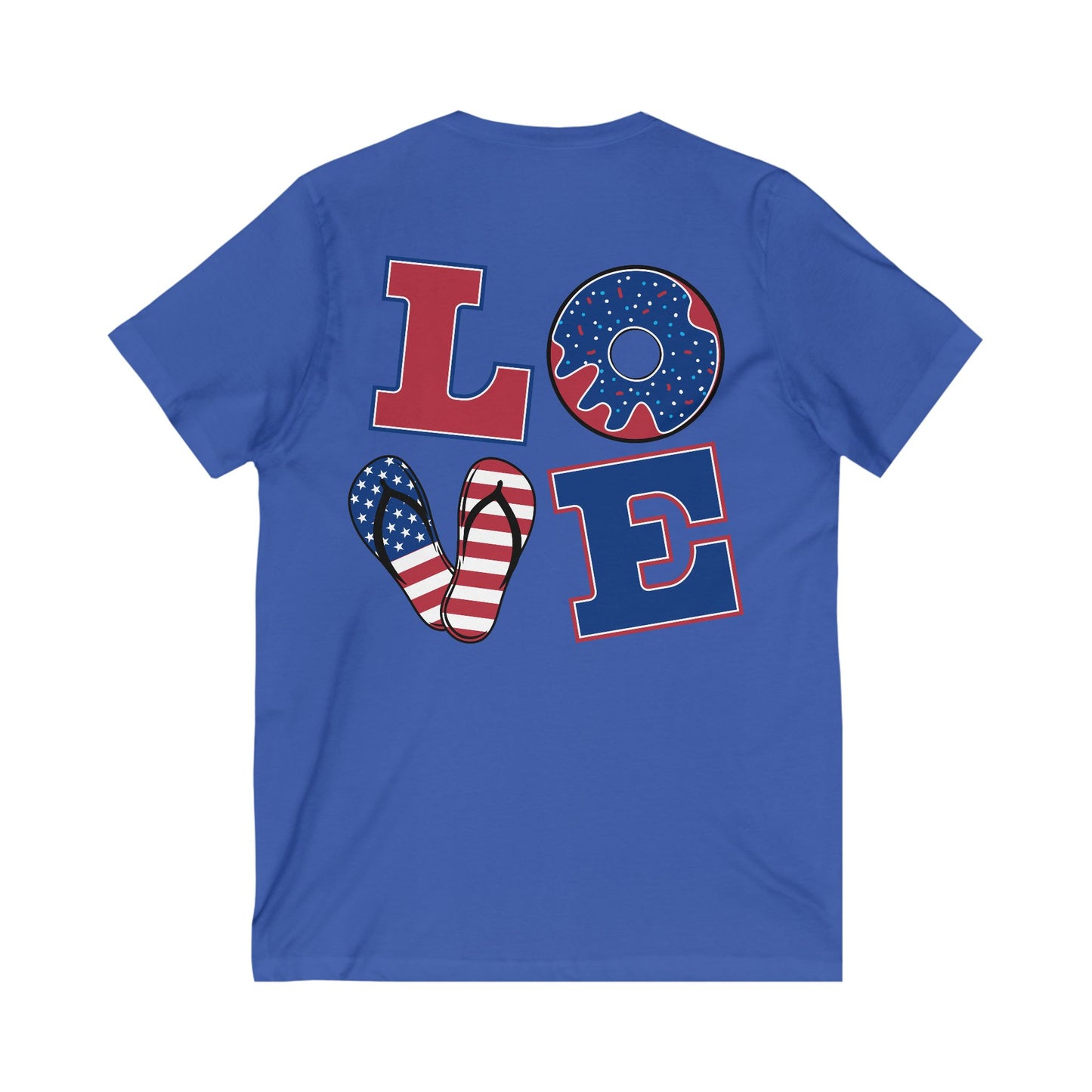 Patriotic Love Tee - Unisex V-Neck with Ice Cream and Donut Design