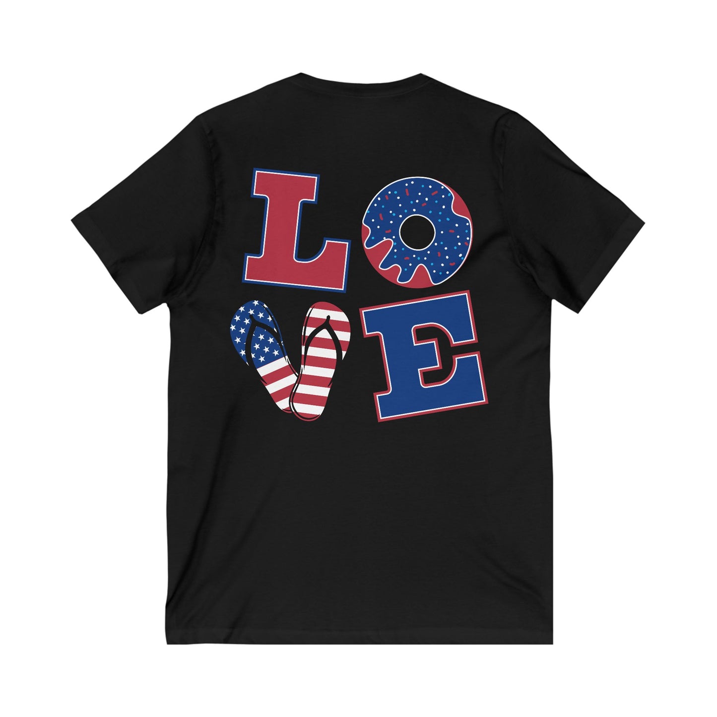 Patriotic Love Tee - Unisex V-Neck with Ice Cream and Donut Design