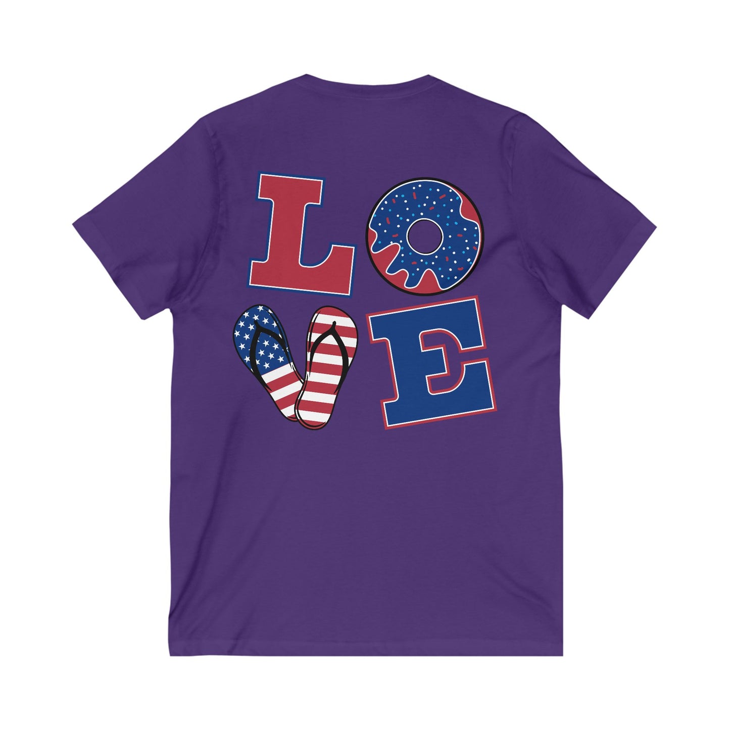 Patriotic Love Tee - Unisex V-Neck with Ice Cream and Donut Design
