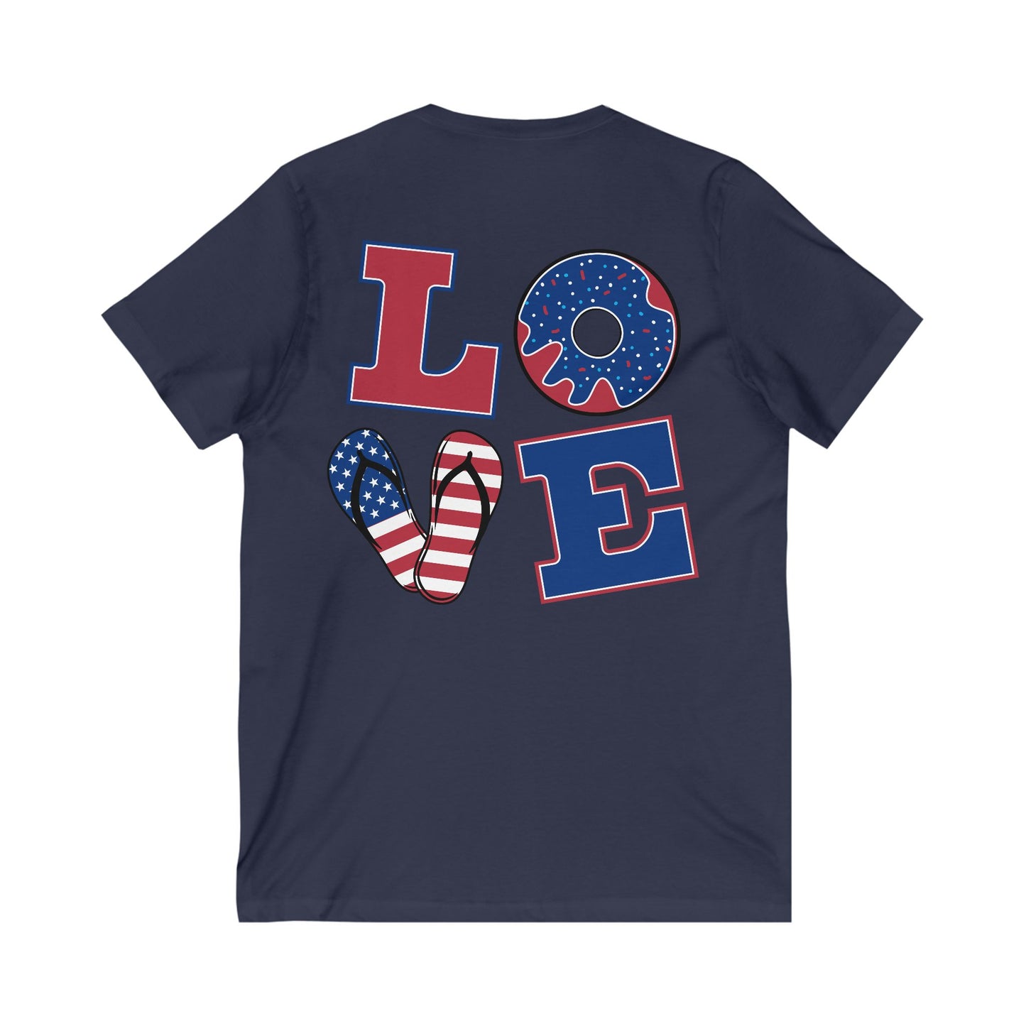 Patriotic Love Tee - Unisex V-Neck with Ice Cream and Donut Design