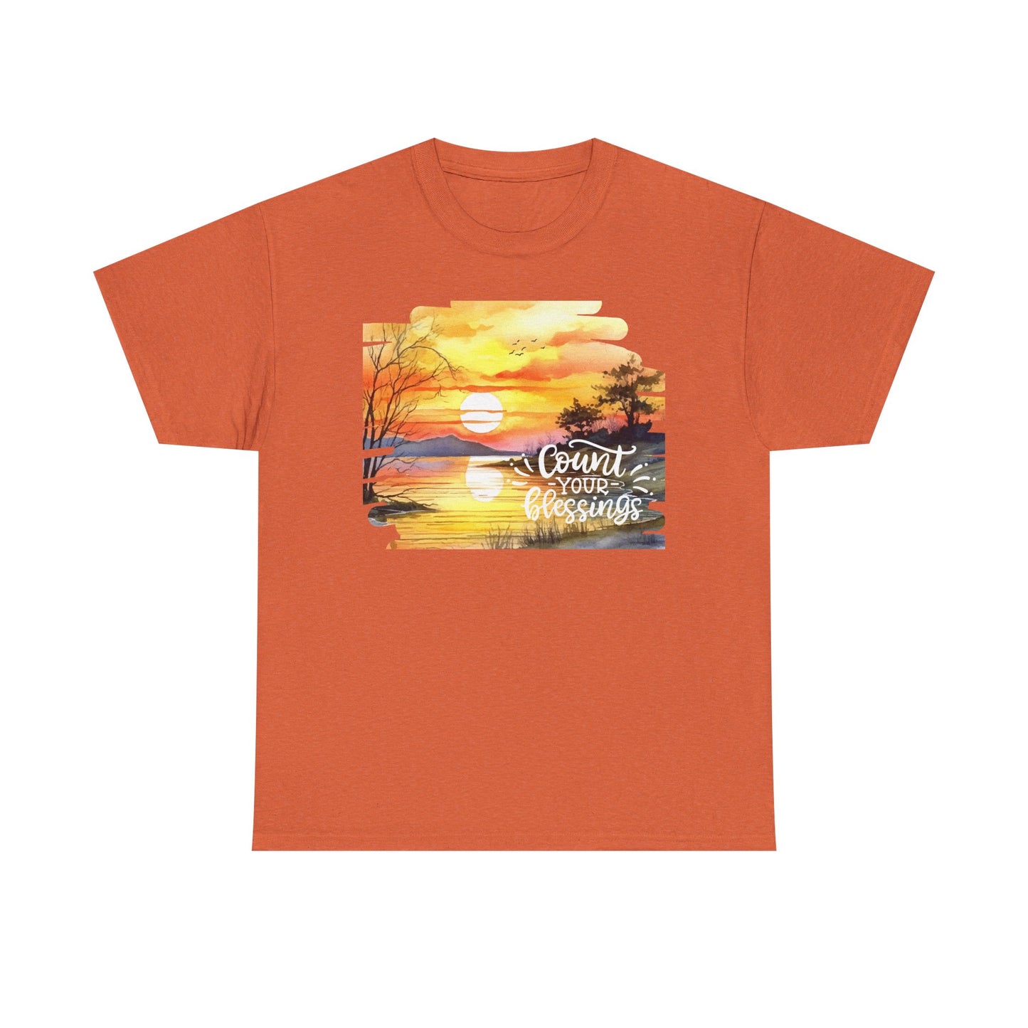 Count Your Blessings Unisex Heavy Cotton Tee - Inspirational Sunset Design