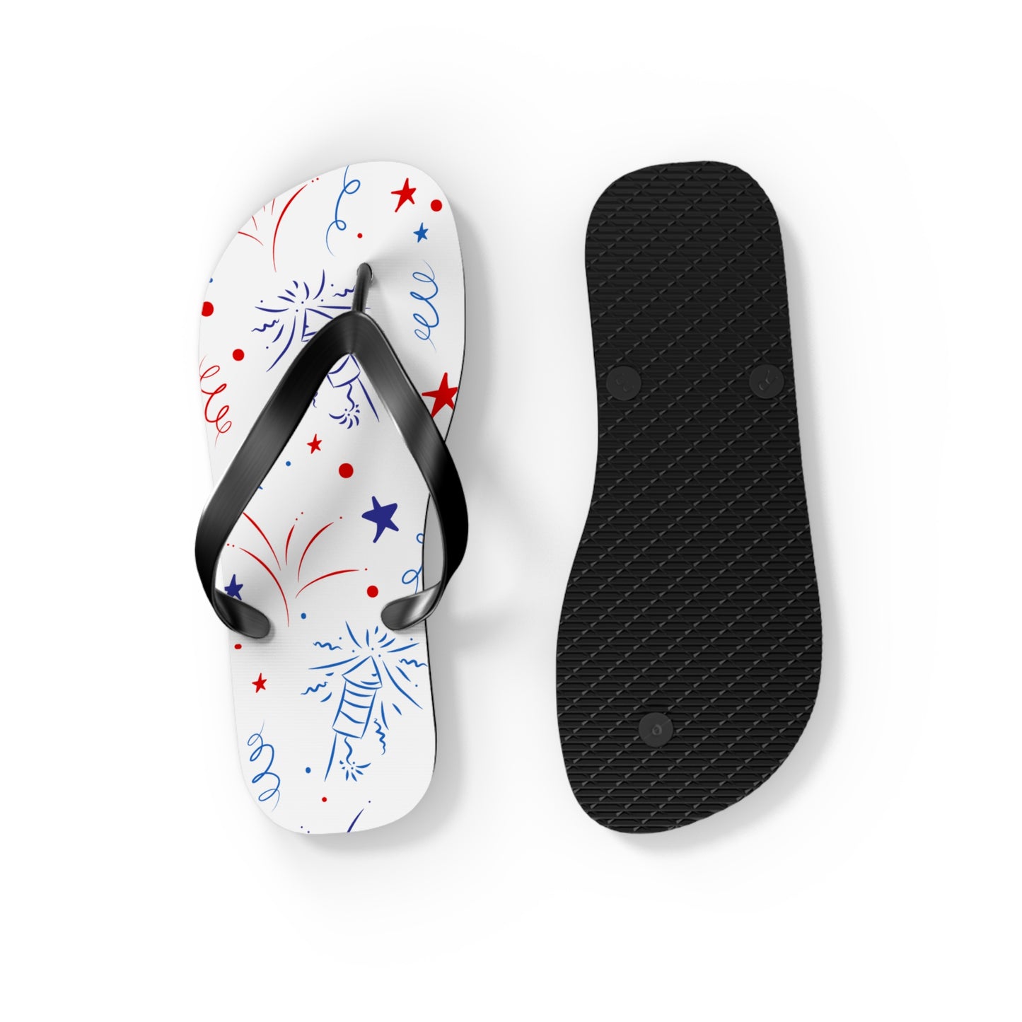 Patriotic Flip Flops with Fireworks Design - Perfect for Summer Celebrations