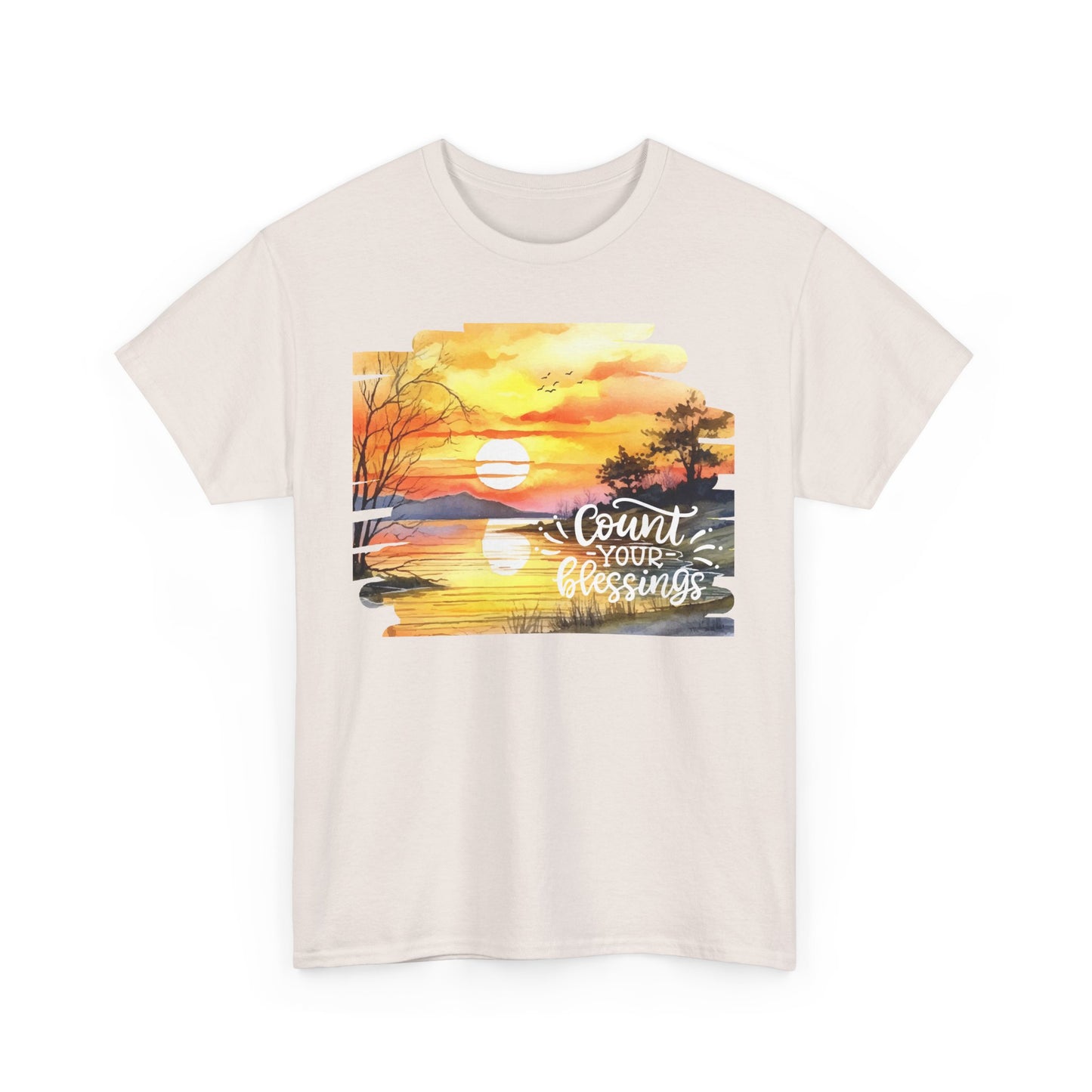 Count Your Blessings Unisex Heavy Cotton Tee - Inspirational Sunset Design
