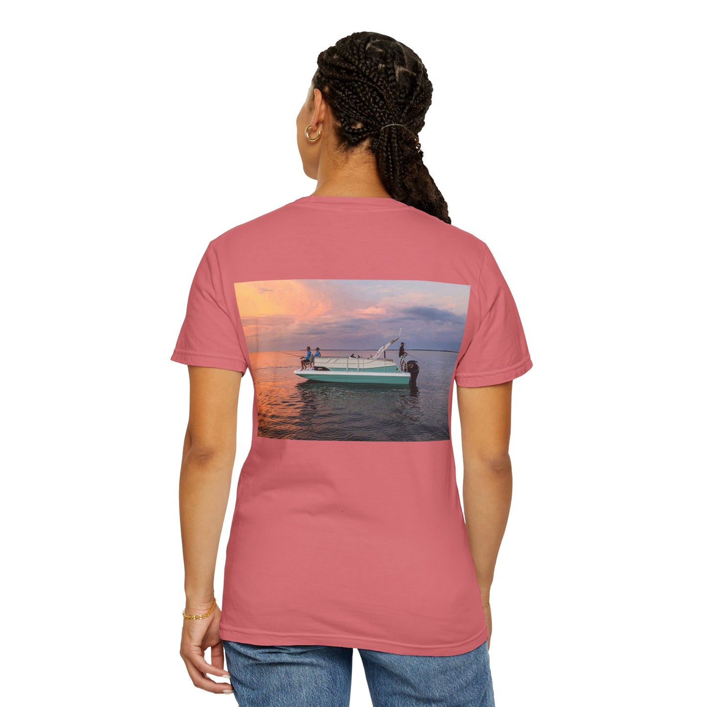 Casual Sunset Boat Tee - Garment-Dyed Unisex T-shirt for Dreamers and Adventurers
