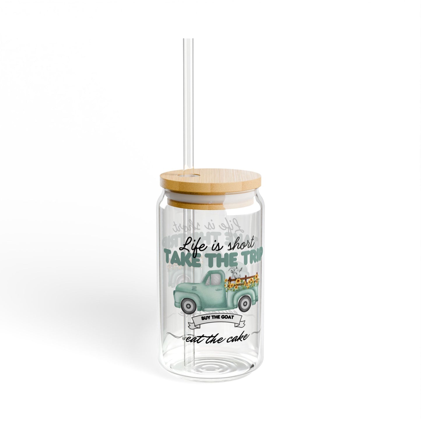 Life is Short Sipper Glass - 16oz Travel-Themed Drinkware with Bamboo Lid & Straw