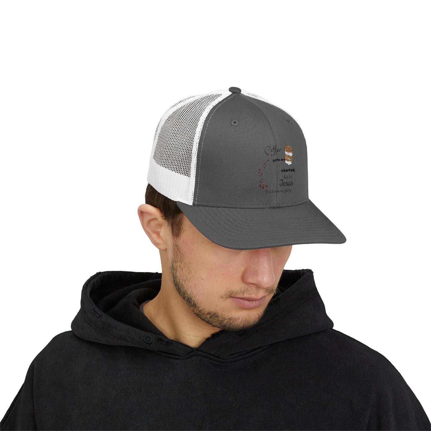 Coffee & Jesus Snapback Trucker Cap - Motivational Hat for Coffee Lovers