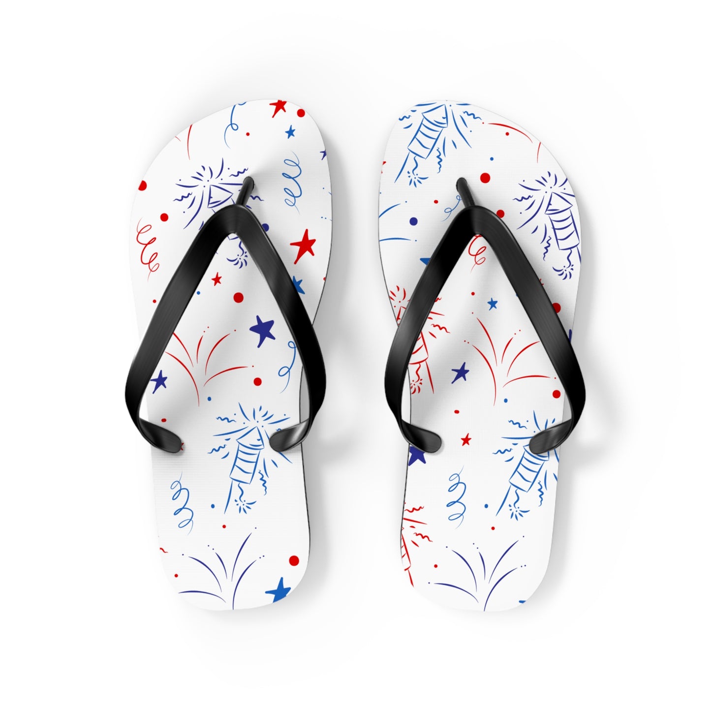 Patriotic Flip Flops with Fireworks Design - Perfect for Summer Celebrations