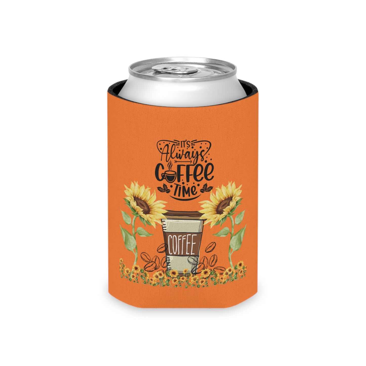 Coffee Time Can Cooler | Sunflower Design, Floral Drink Sleeve, Perfect Gift for Coffee Lovers, Outdoor Events, Summer Parties