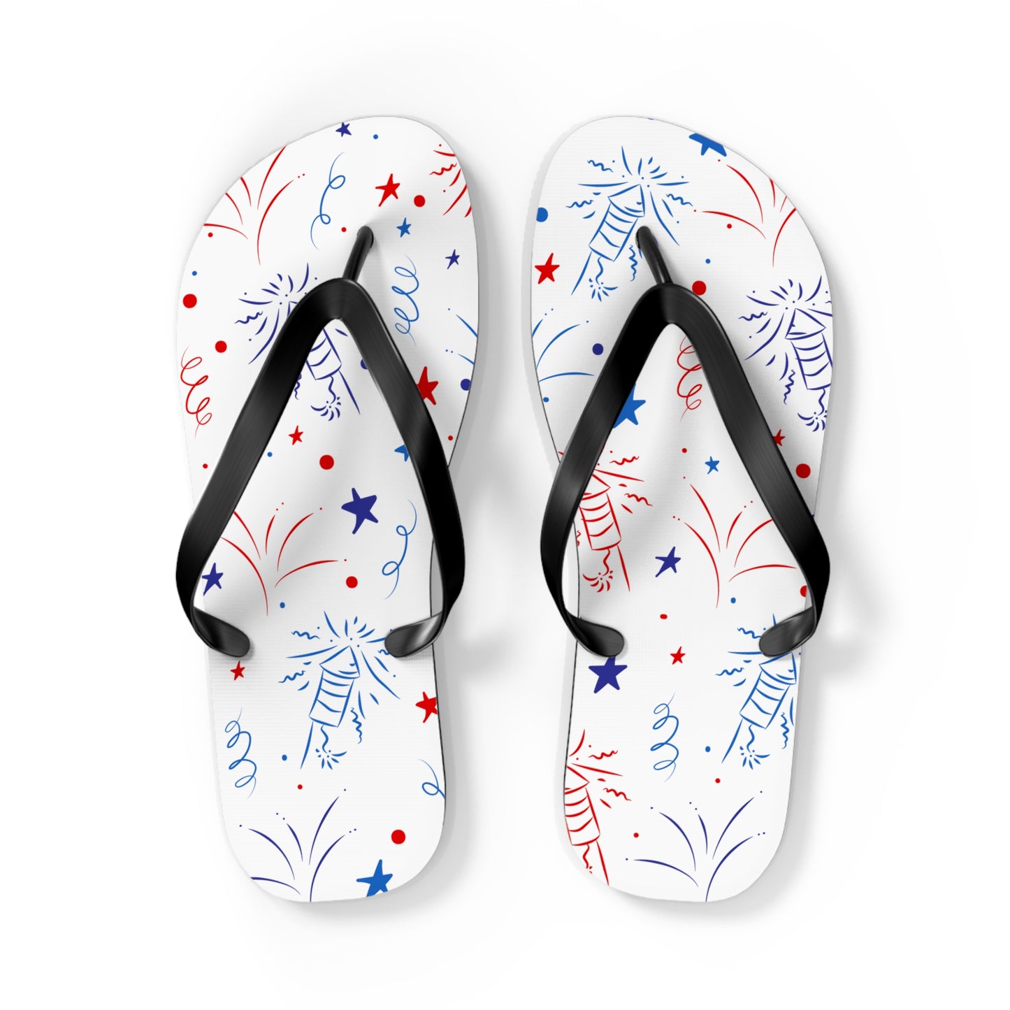 Patriotic Flip Flops with Fireworks Design - Perfect for Summer Celebrations