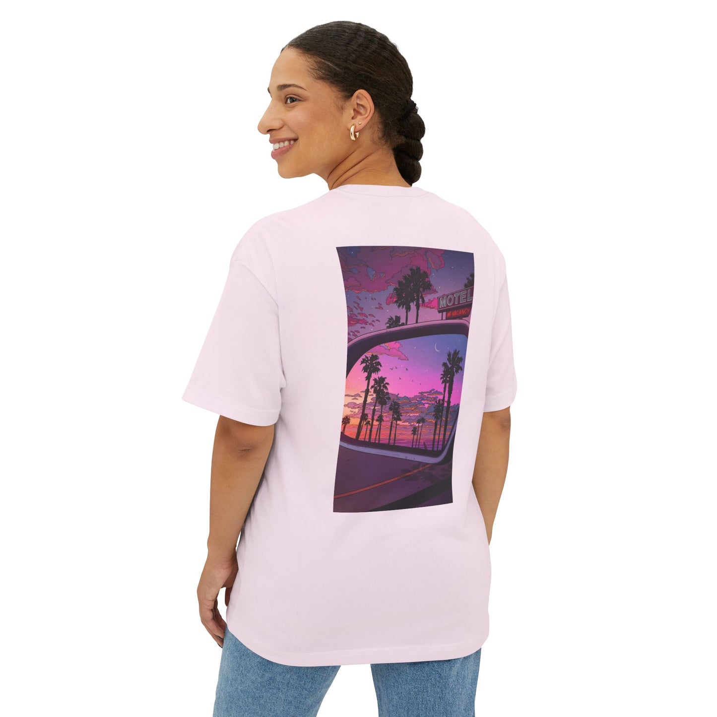California Dreamin' Oversized Tee - Unisex Boxy T-Shirt with Sunset Graphic
