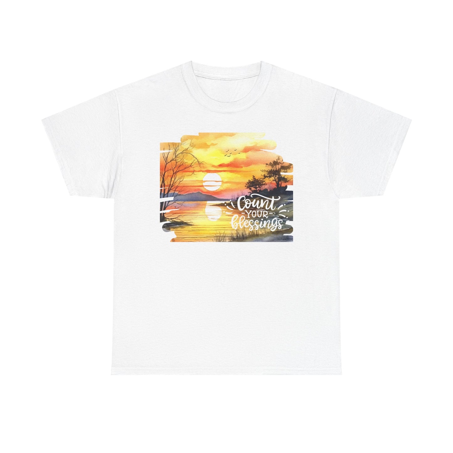 Count Your Blessings Unisex Heavy Cotton Tee - Inspirational Sunset Design