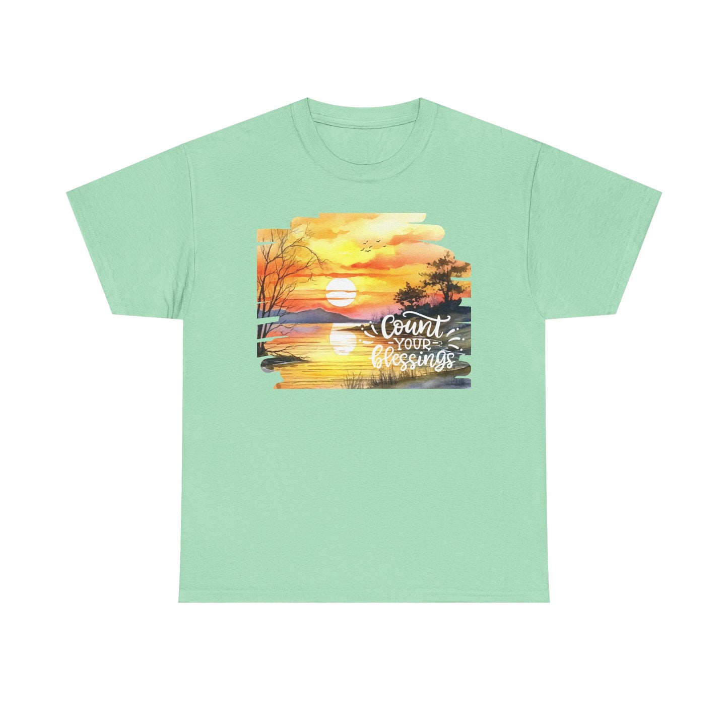 Count Your Blessings Unisex Heavy Cotton Tee - Inspirational Sunset Design