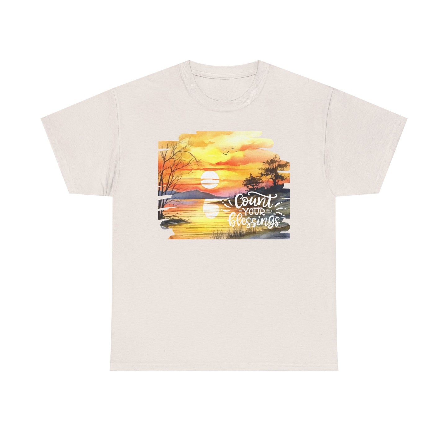 Count Your Blessings Unisex Heavy Cotton Tee - Inspirational Sunset Design