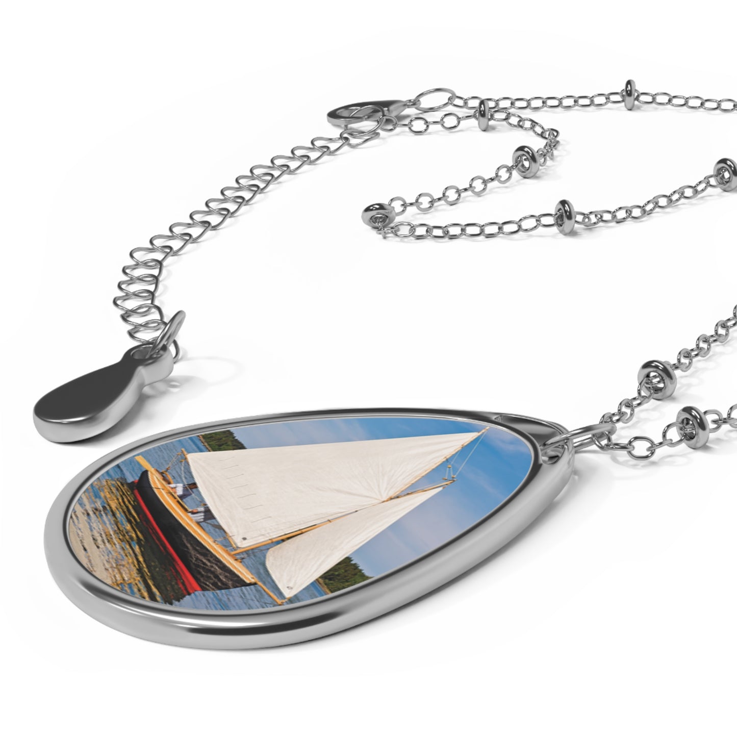 Sailing Adventure Oval Necklace, Nautical Jewelry, Gift for Sailors, Ocean Lover Accessory, Boating Theme Pendant