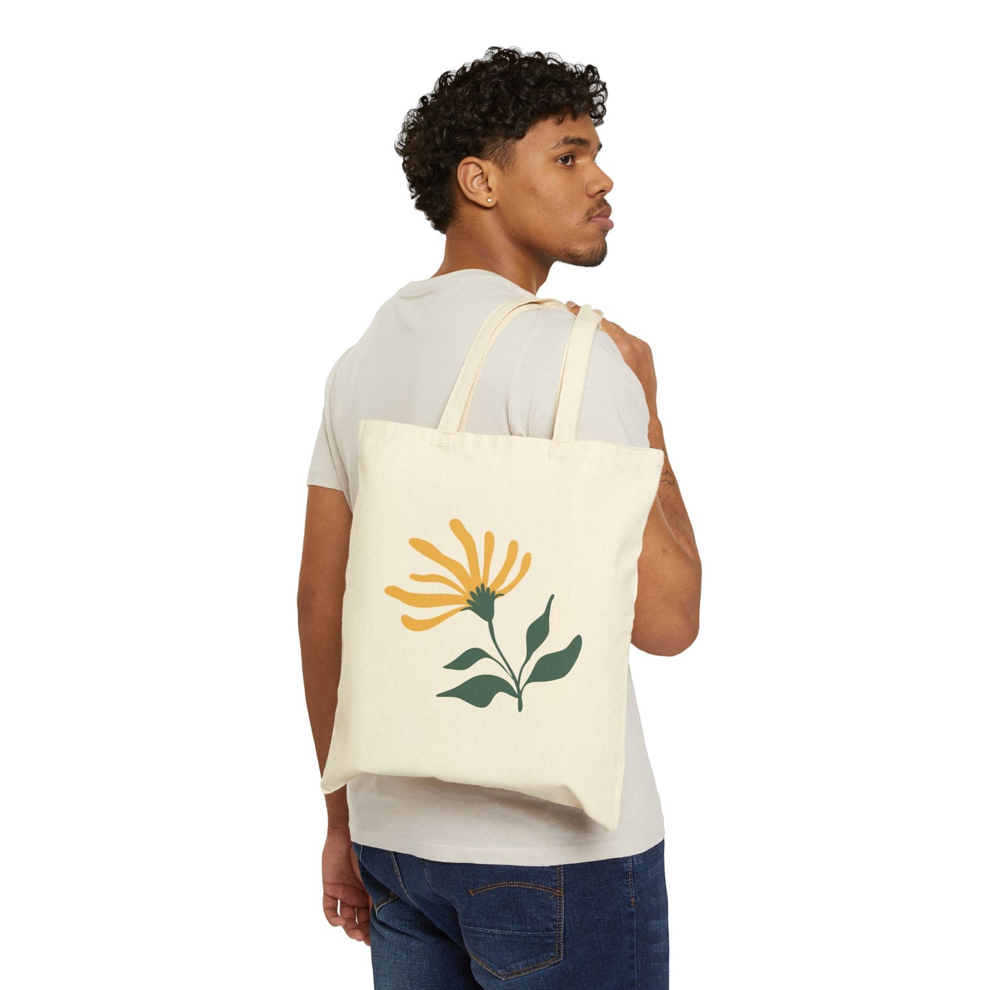 Floral Cotton Canvas Tote Bag - Eco-Friendly Shopping & Everyday Use