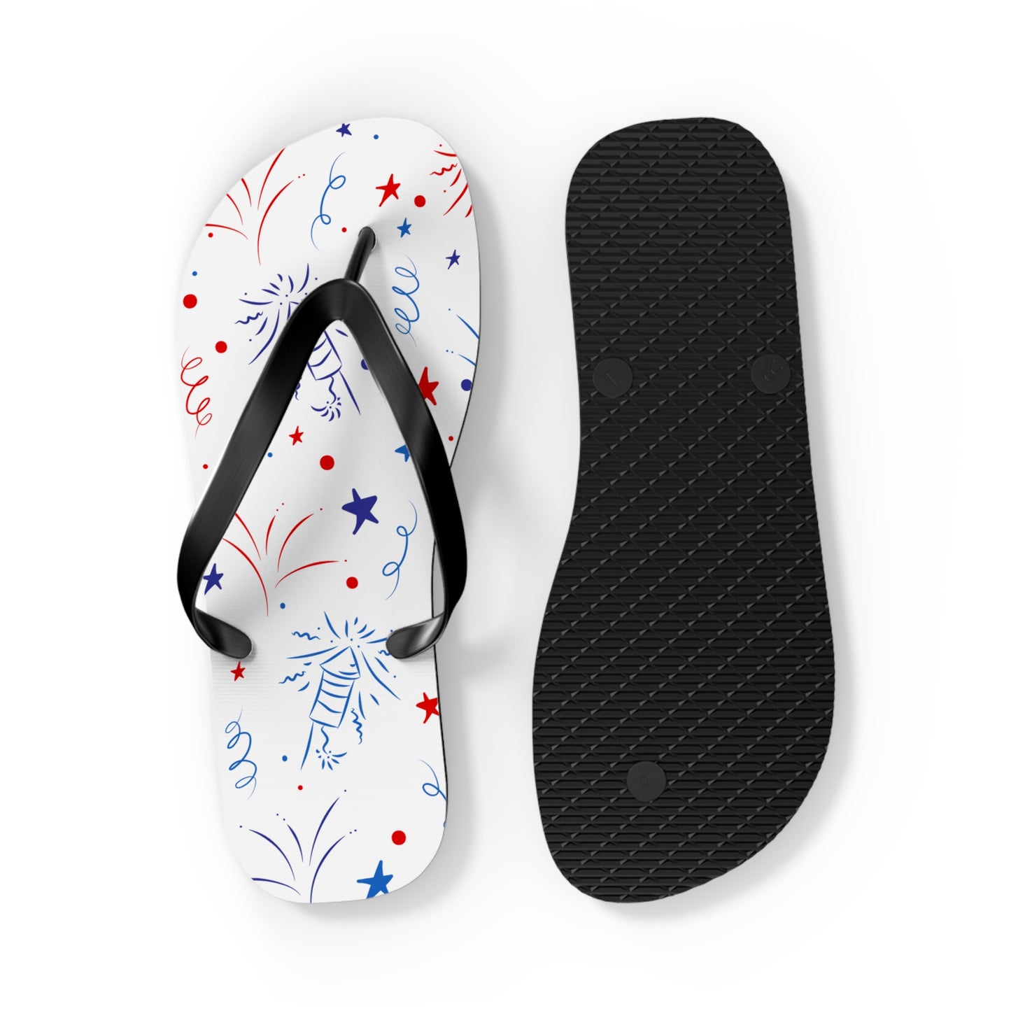 Patriotic Flip Flops with Fireworks Design - Perfect for Summer Celebrations
