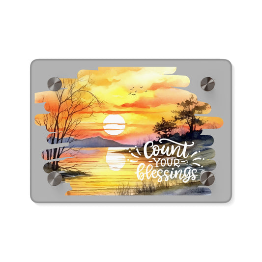 Sunset Acrylic Wall Art Panel - "Count Your Blessings" Home Decor
