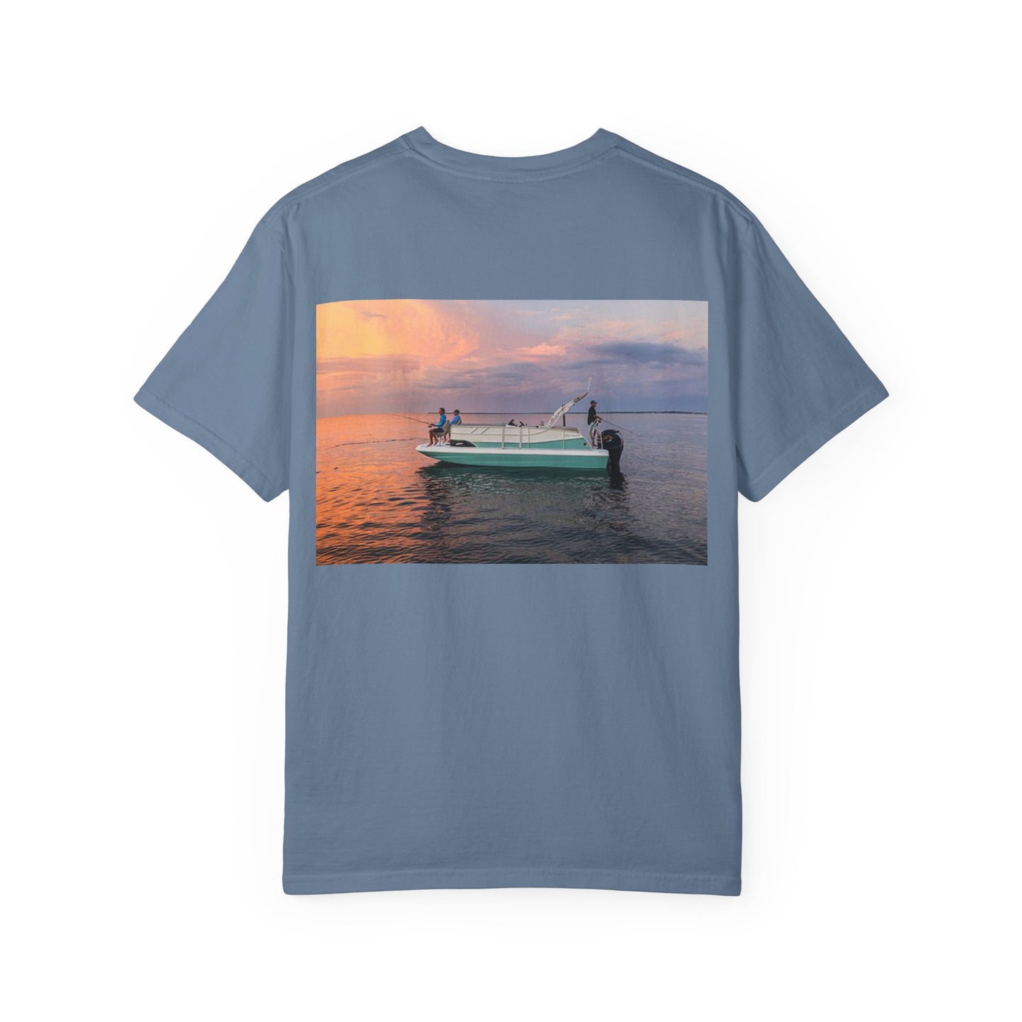 Casual Sunset Boat Tee - Garment-Dyed Unisex T-shirt for Dreamers and Adventurers