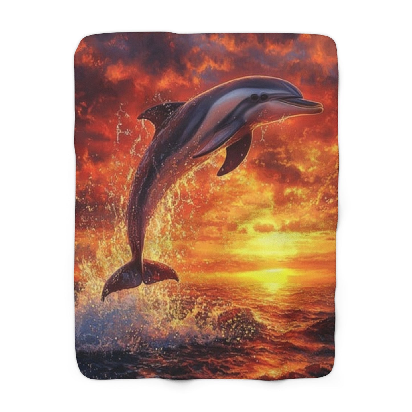 Dolphin Sunset Sherpa Fleece Blanket - Cozy Outdoor Blanket for Beach Lovers