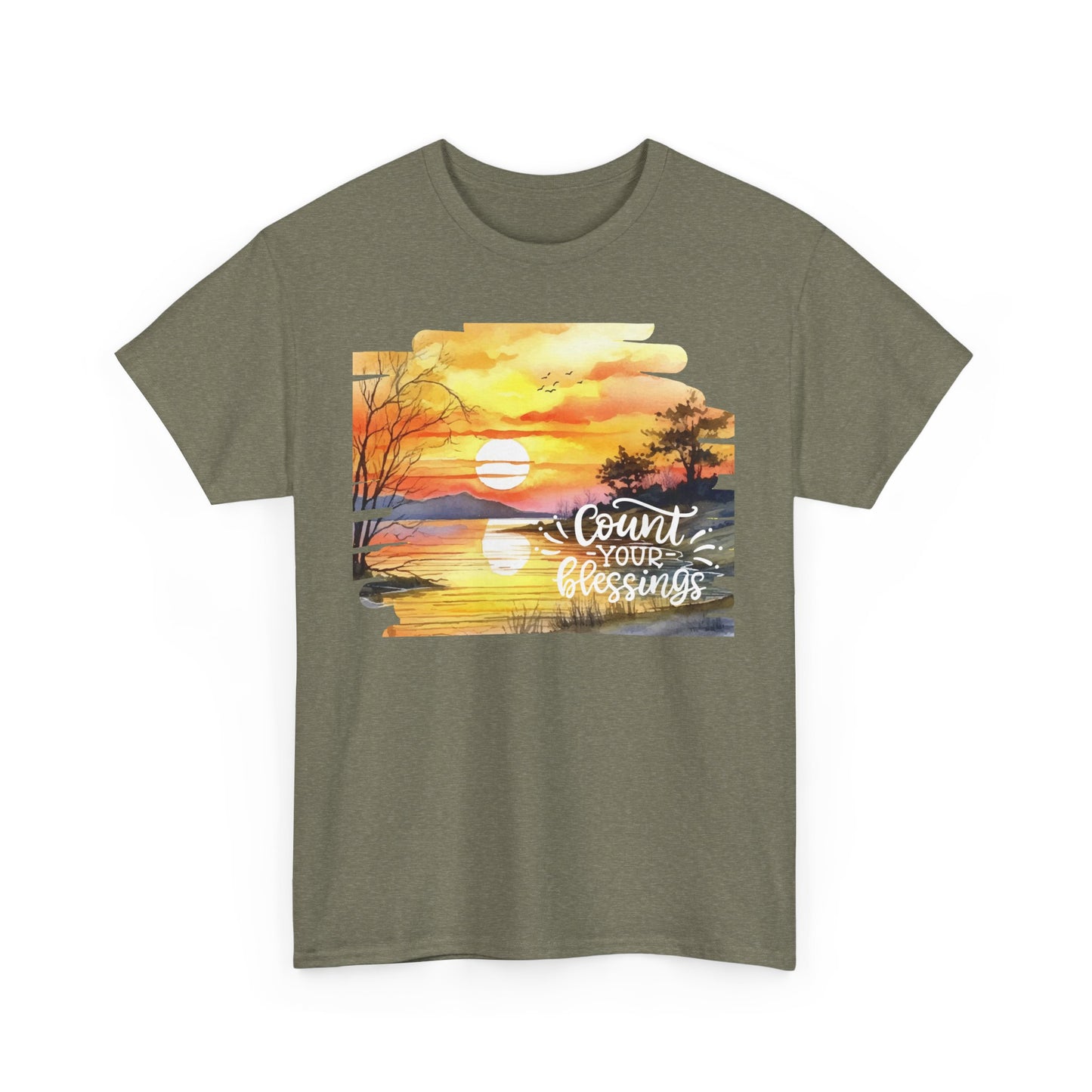 Count Your Blessings Unisex Heavy Cotton Tee - Inspirational Sunset Design