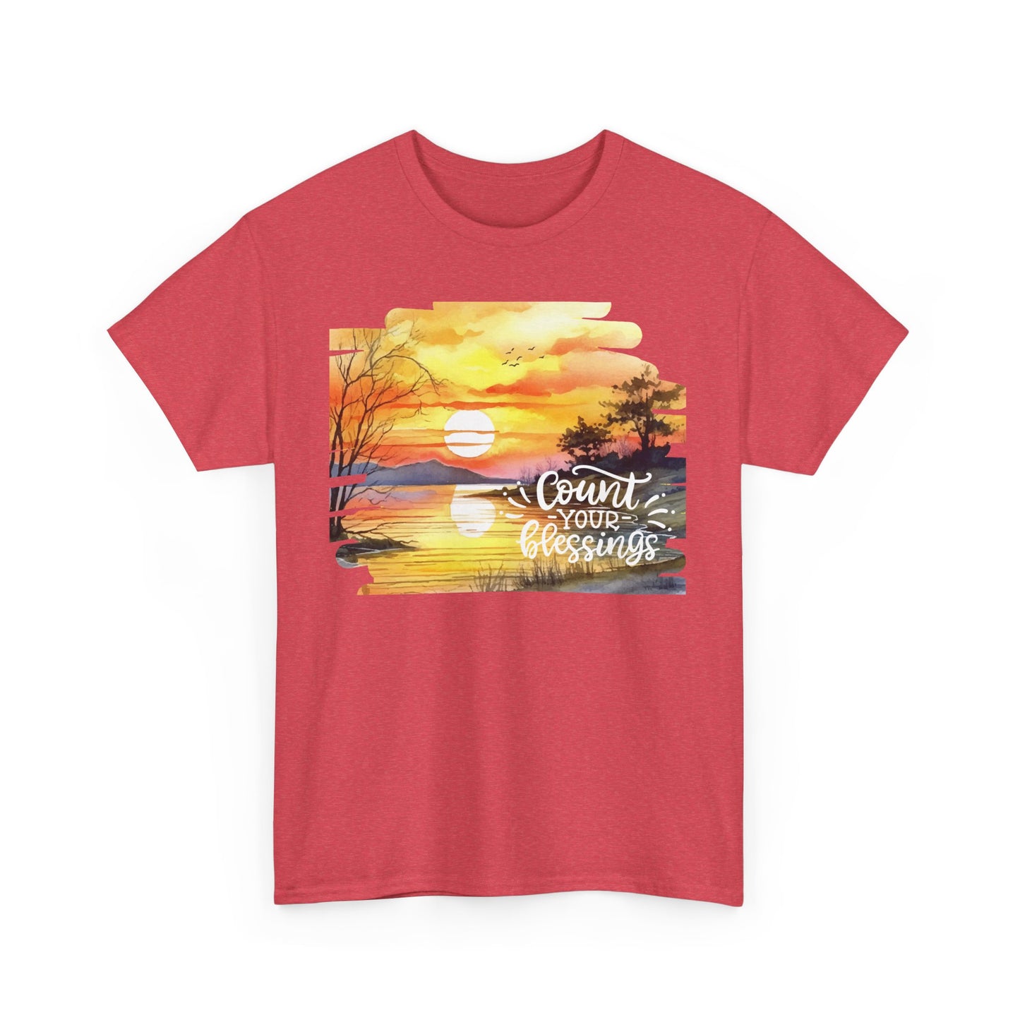 Count Your Blessings Unisex Heavy Cotton Tee - Inspirational Sunset Design