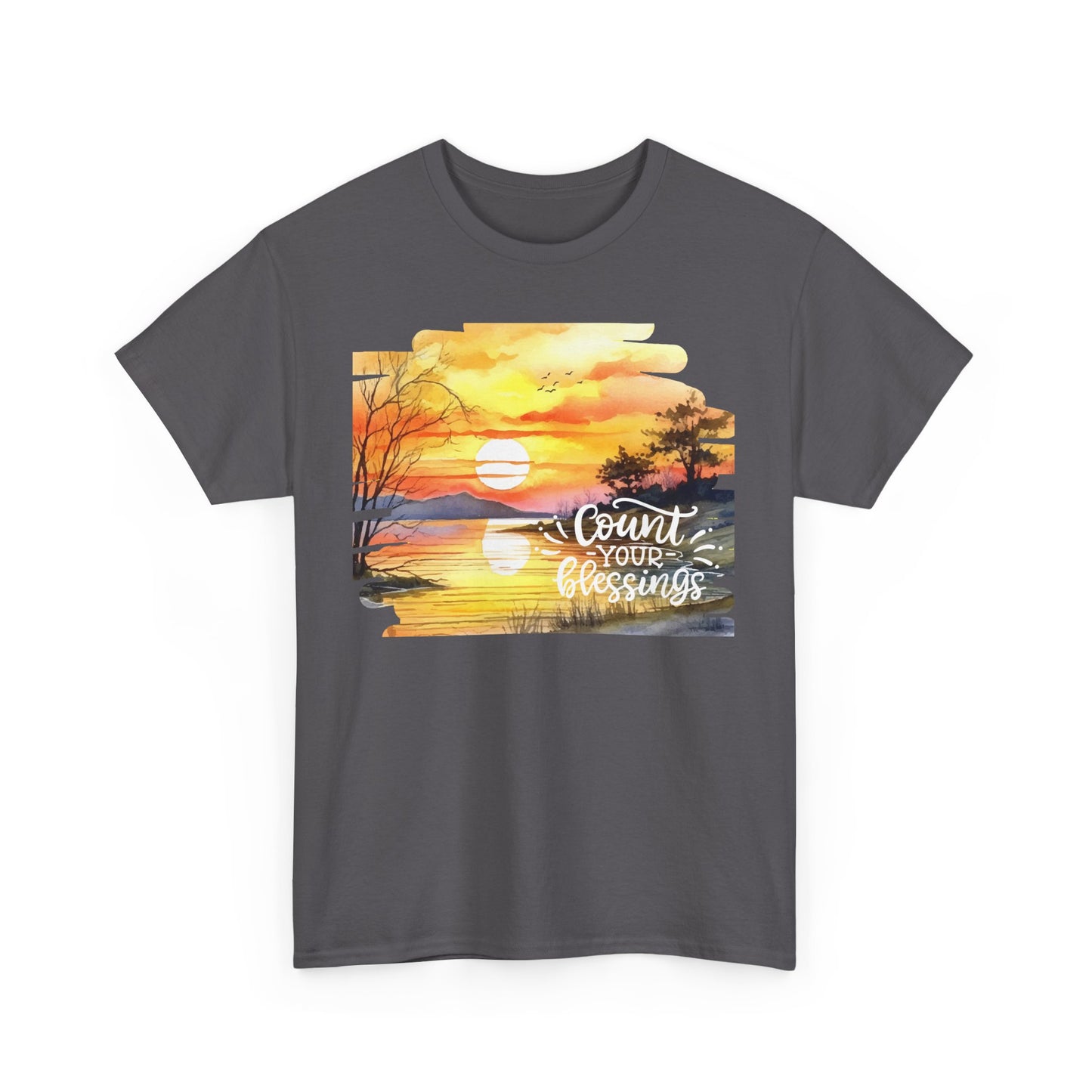 Count Your Blessings Unisex Heavy Cotton Tee - Inspirational Sunset Design