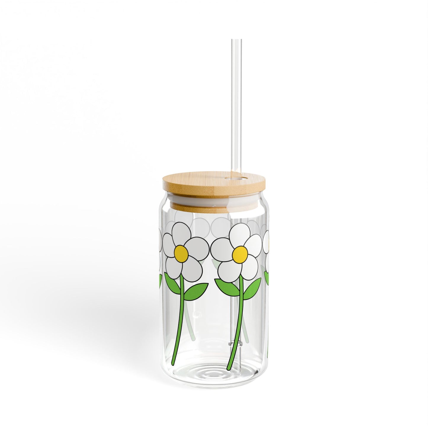 Floral Sipper Glass - 16oz Eco-Friendly Drinkware with Bamboo Lid
