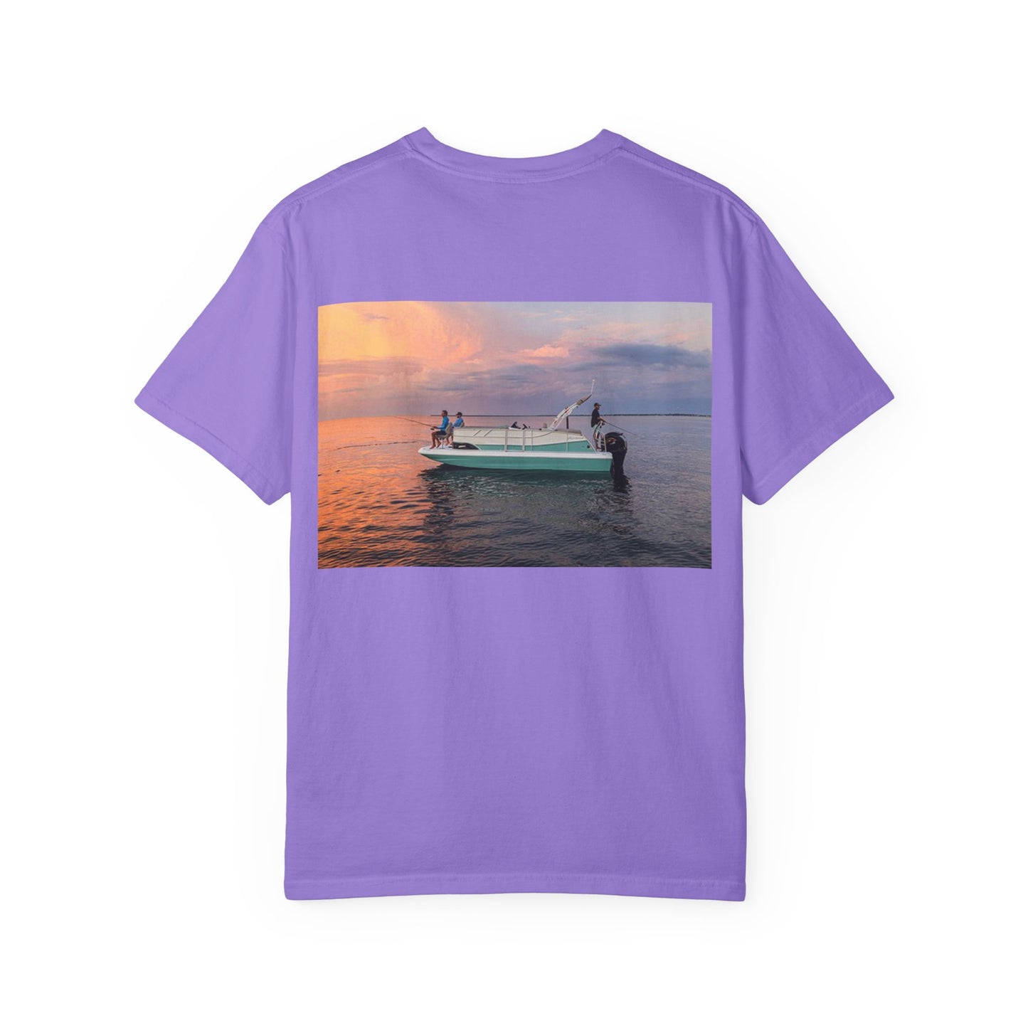 Casual Sunset Boat Tee - Garment-Dyed Unisex T-shirt for Dreamers and Adventurers