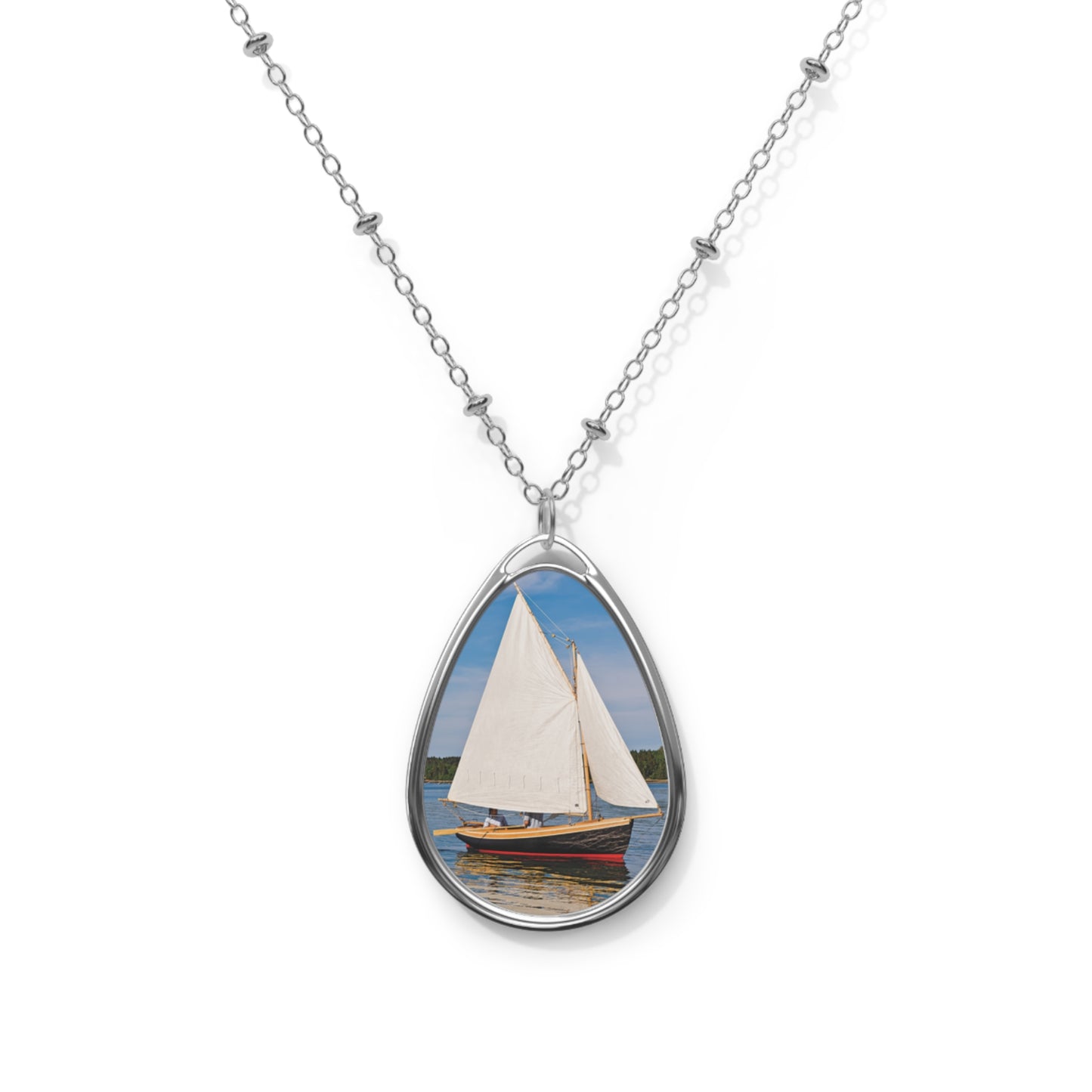 Sailing Adventure Oval Necklace, Nautical Jewelry, Gift for Sailors, Ocean Lover Accessory, Boating Theme Pendant