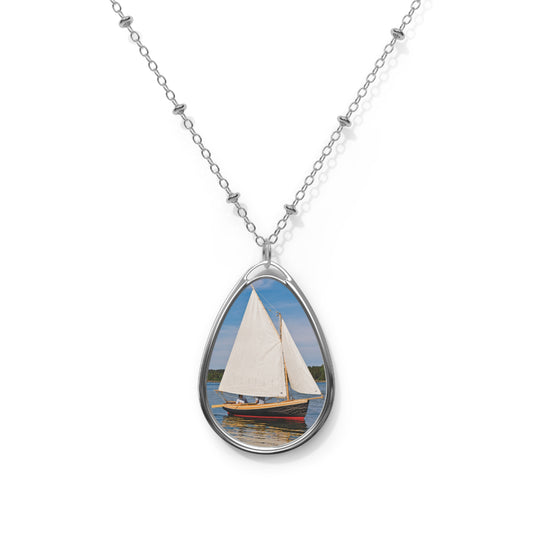 Sailing Adventure Oval Necklace, Nautical Jewelry, Gift for Sailors, Ocean Lover Accessory, Boating Theme Pendant
