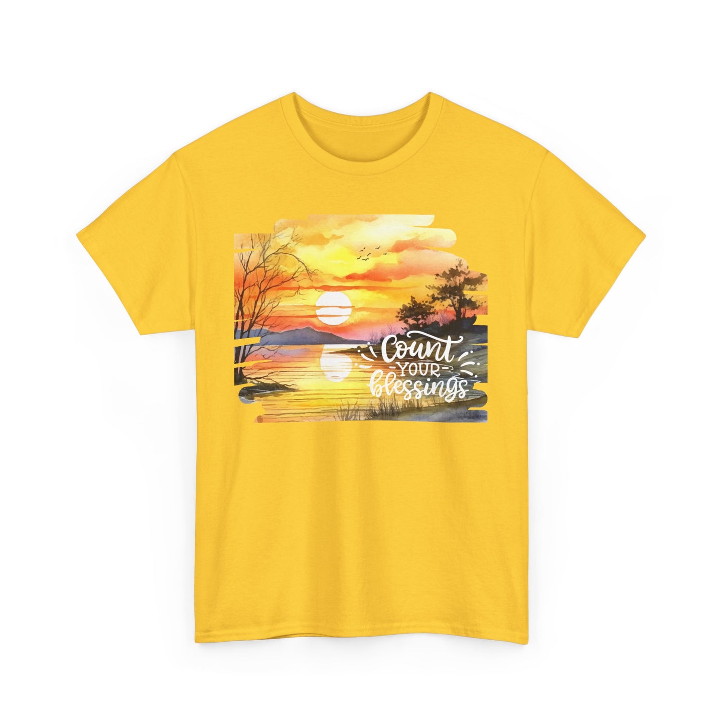 Count Your Blessings Unisex Heavy Cotton Tee - Inspirational Sunset Design