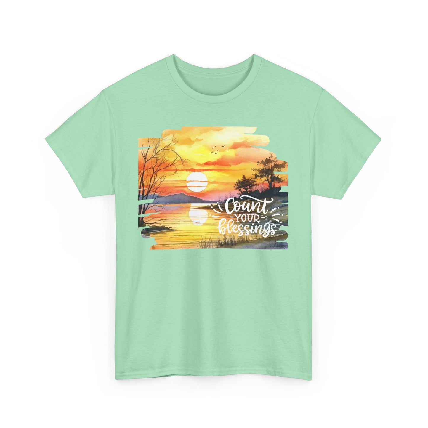 Count Your Blessings Unisex Heavy Cotton Tee - Inspirational Sunset Design