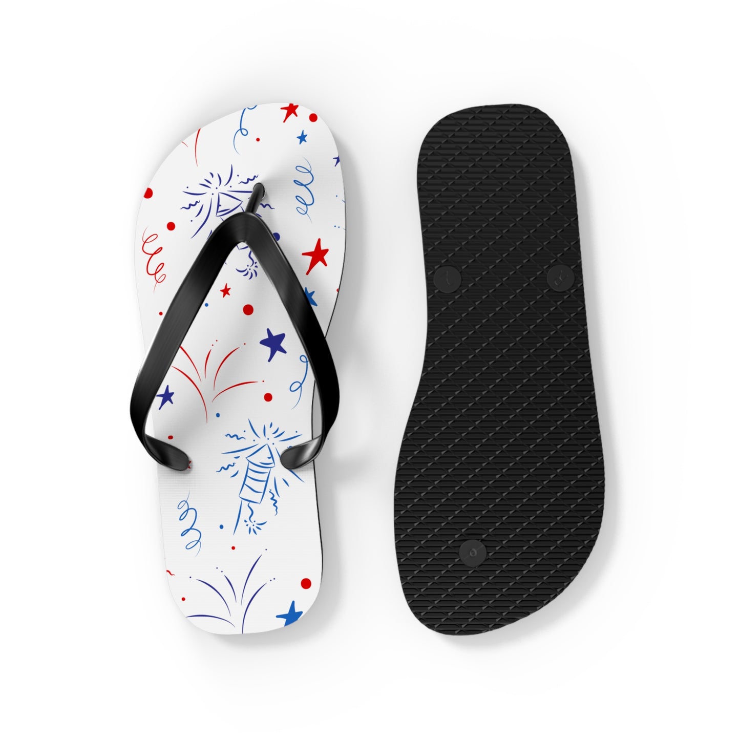 Patriotic Flip Flops with Fireworks Design - Perfect for Summer Celebrations