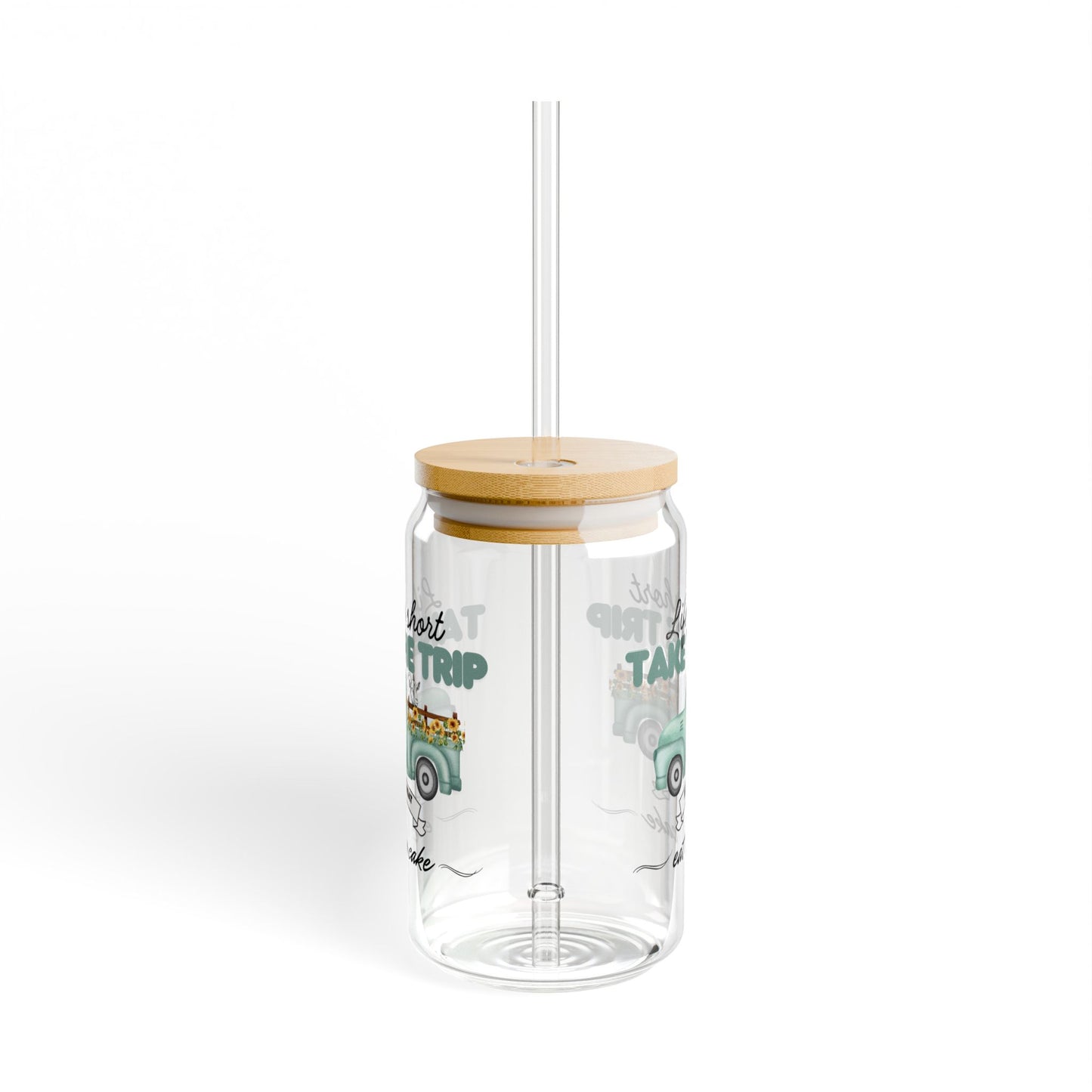Life is Short Sipper Glass - 16oz Travel-Themed Drinkware with Bamboo Lid & Straw