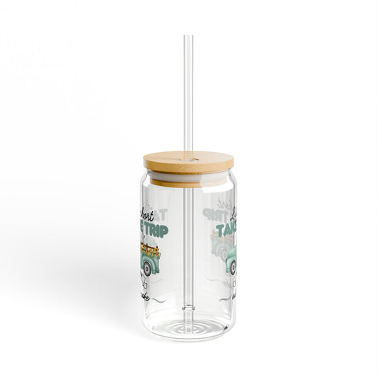 Life is Short Sipper Glass - 16oz Travel-Themed Drinkware with Bamboo Lid & Straw