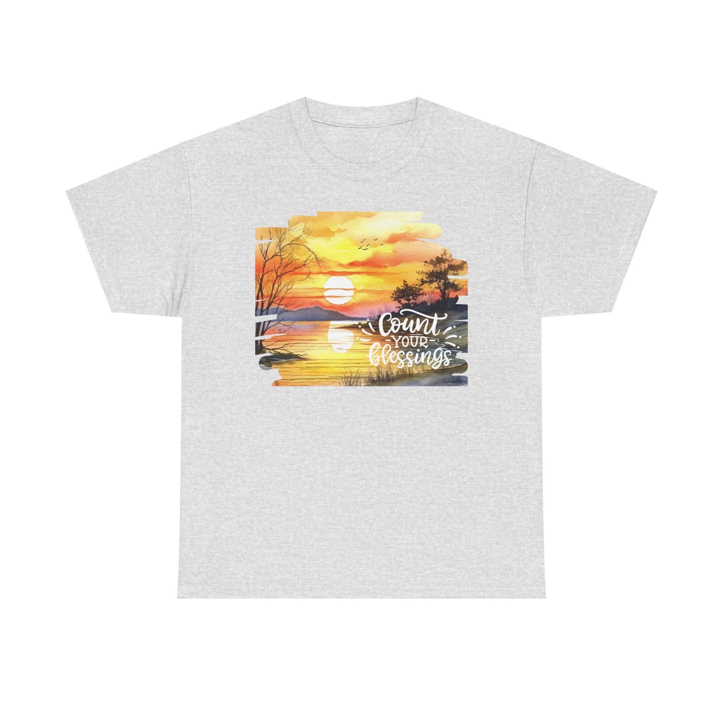 Count Your Blessings Unisex Heavy Cotton Tee - Inspirational Sunset Design